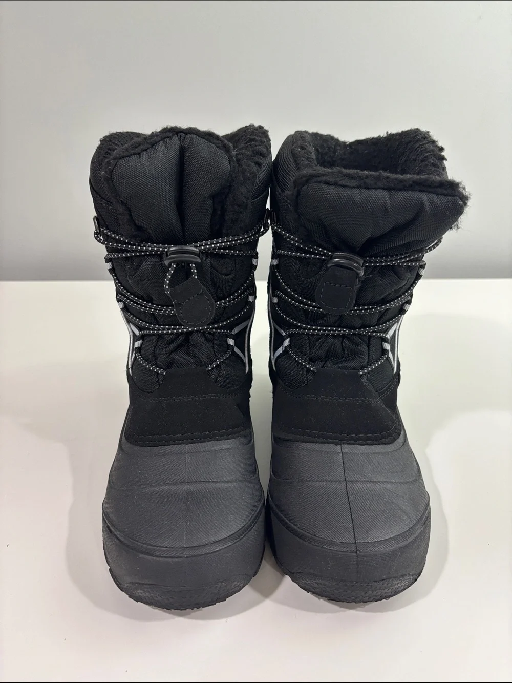 Falls Creek Black Kids Snow Boots with Reflective Trim